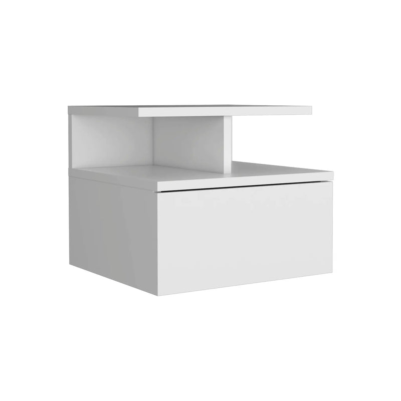 Floating Nightstand Wall Mounted With Single Drawer And 2 Tier Shelf - White by HouseOfZazla