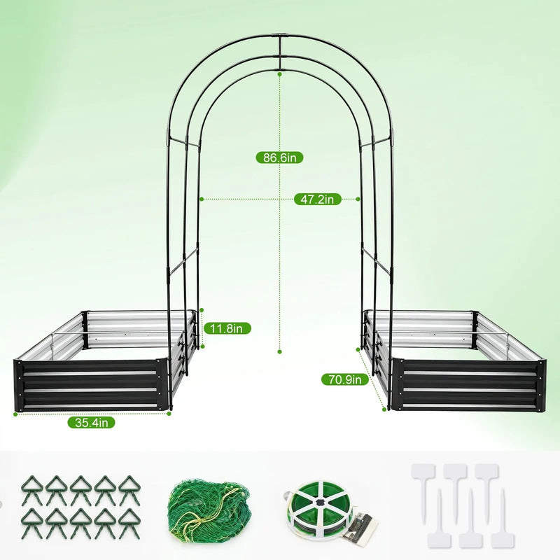 Raised Garden Bed with Arch Trellis, 2 Pack Metal Planter Boxes by HouseOfZazla