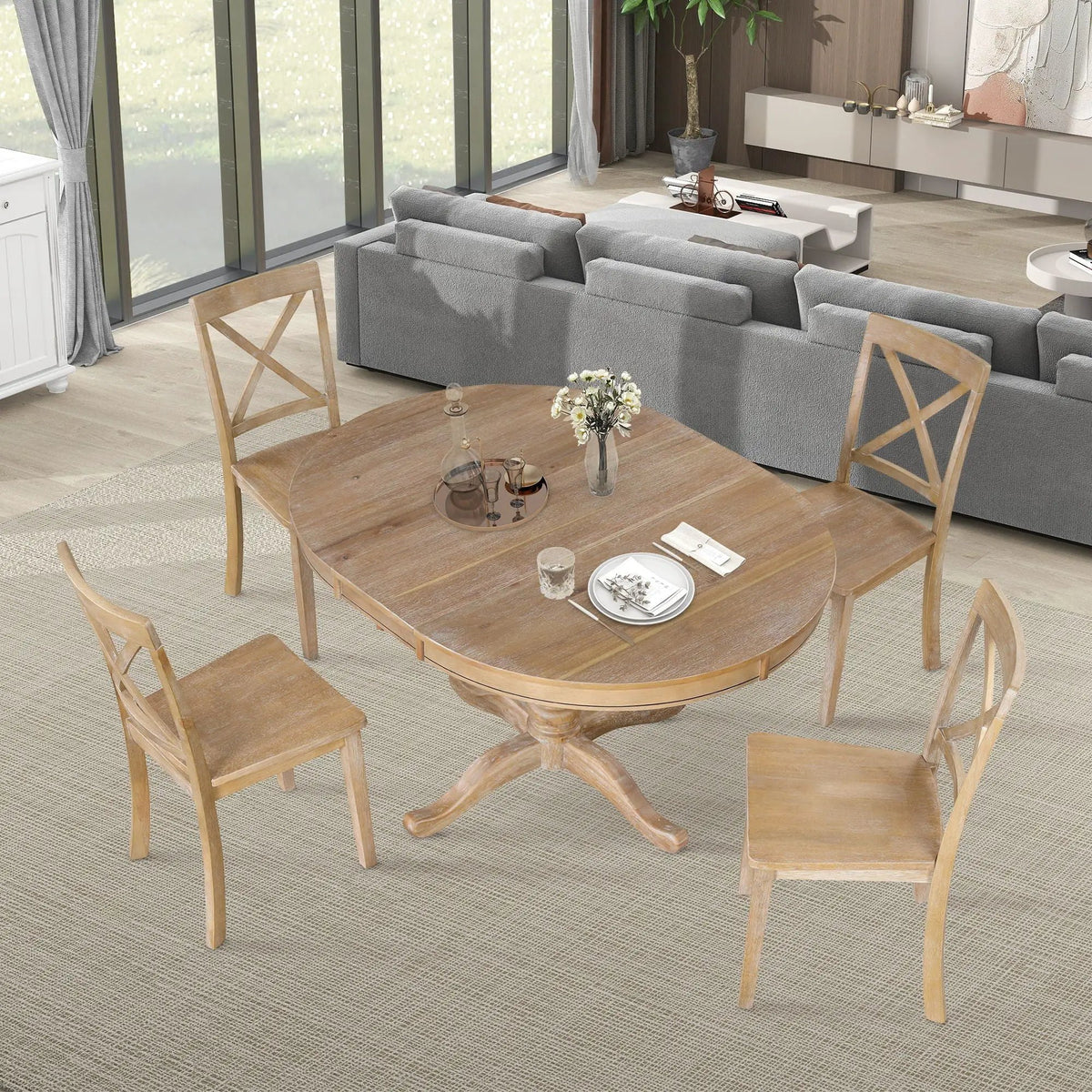 Modern Dining Table Set For 4, Round Table And 4 Kitchen Room Chairs, 5 Piece Kitchen Table Set For Dining Room, Dinette, Breakfast Nook, photo 11 of 14