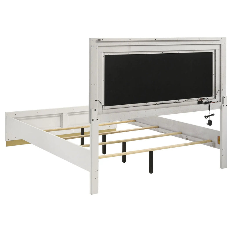 Caraway Wood Queen LED Panel Bed White by Unique Piece Furniture