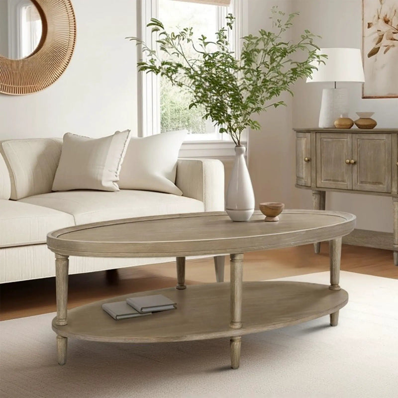 Bedford - Oval Coffee Table With Shelf - Natural by Unique Piece Furniture