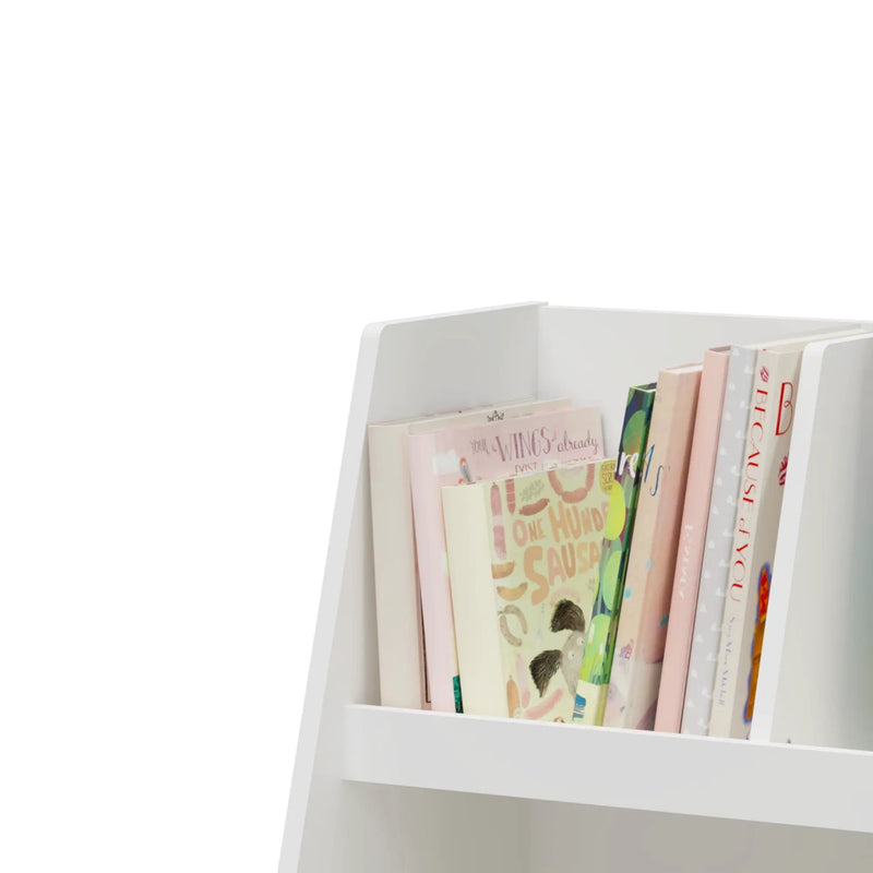 Kids Bookshelf And Toy Organizer, 5 Cubbies Wooden Open Bookcase, 2-Tier Baby Storage Display Organizer With Legs, Free Standing For Playing Room, Bedroom, Nursery, Classroom - White by HouseOfZazla