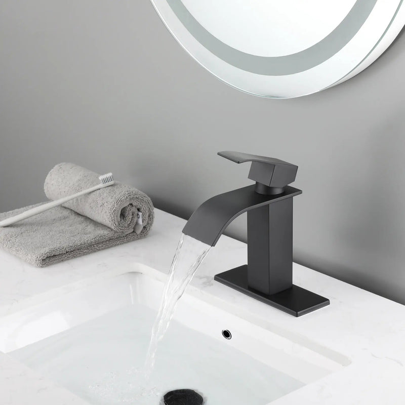 Waterfall Spout Bathroom Sink Single Handle Faucet with Pop-Up Drain by HouseOfZazla