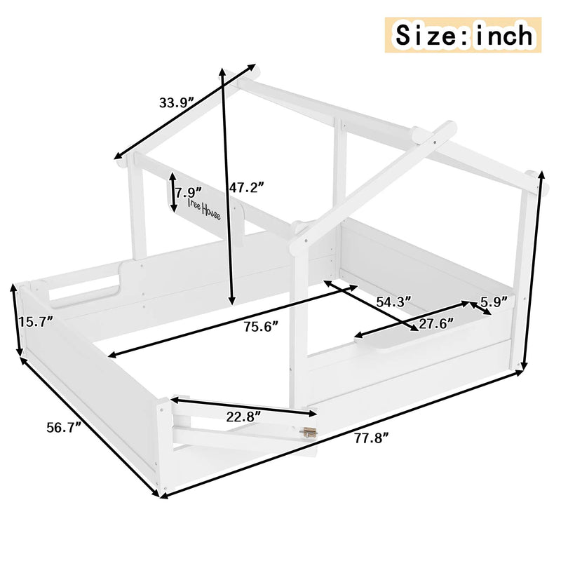 Full Size Floor Bed with Guardrails and Roof by HouseOfZazla