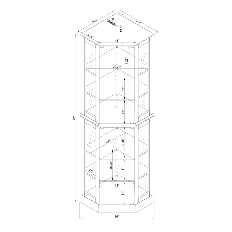 6 Shelf Corner Curio Display Cabinet With Lights, Mirrors And Adjustable Shelves (E26 Light Bulb Not Included) by Unique Piece Furniture