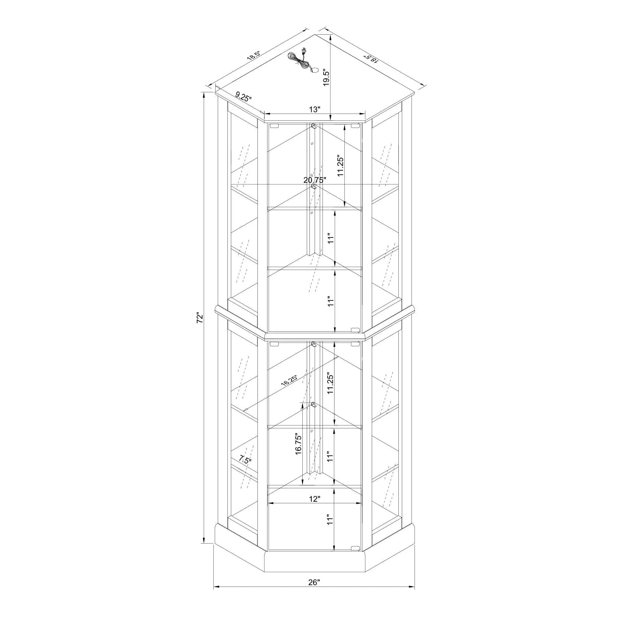 6 Shelf Corner Curio Display Cabinet With Lights, Mirrors And Adjustable Shelves by HouseOfZazla
