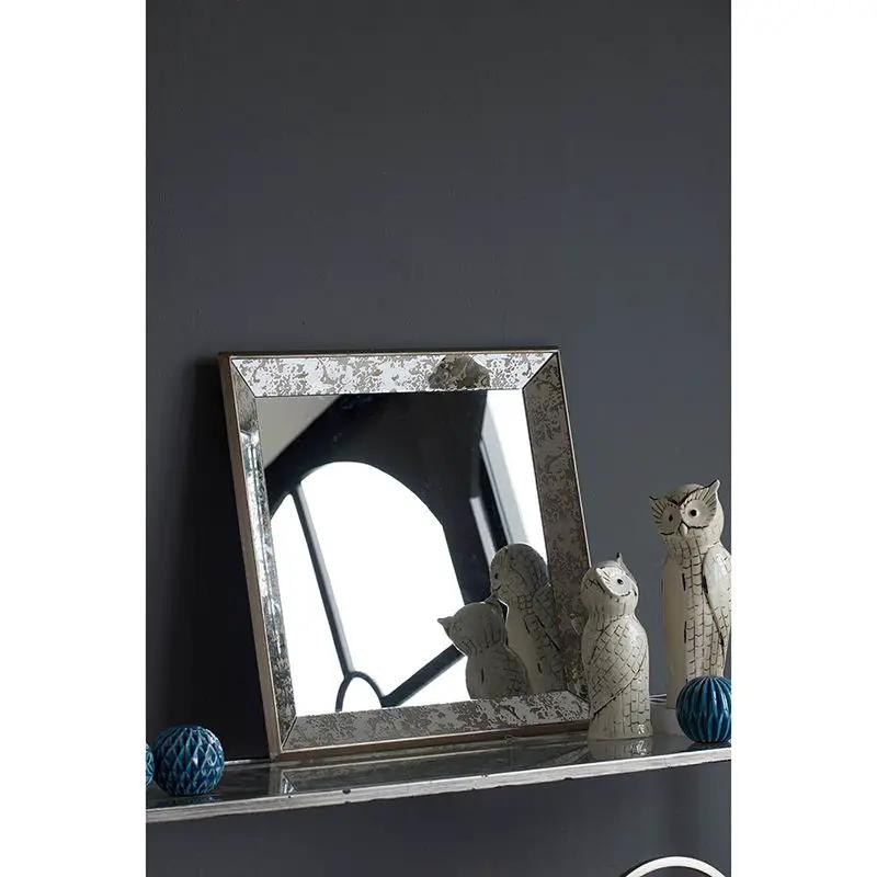 Antique Rectangle Mirror With Floral Accents, Mirrored Display Tray, Hanging Wall Mirror by Unique Piece Furniture