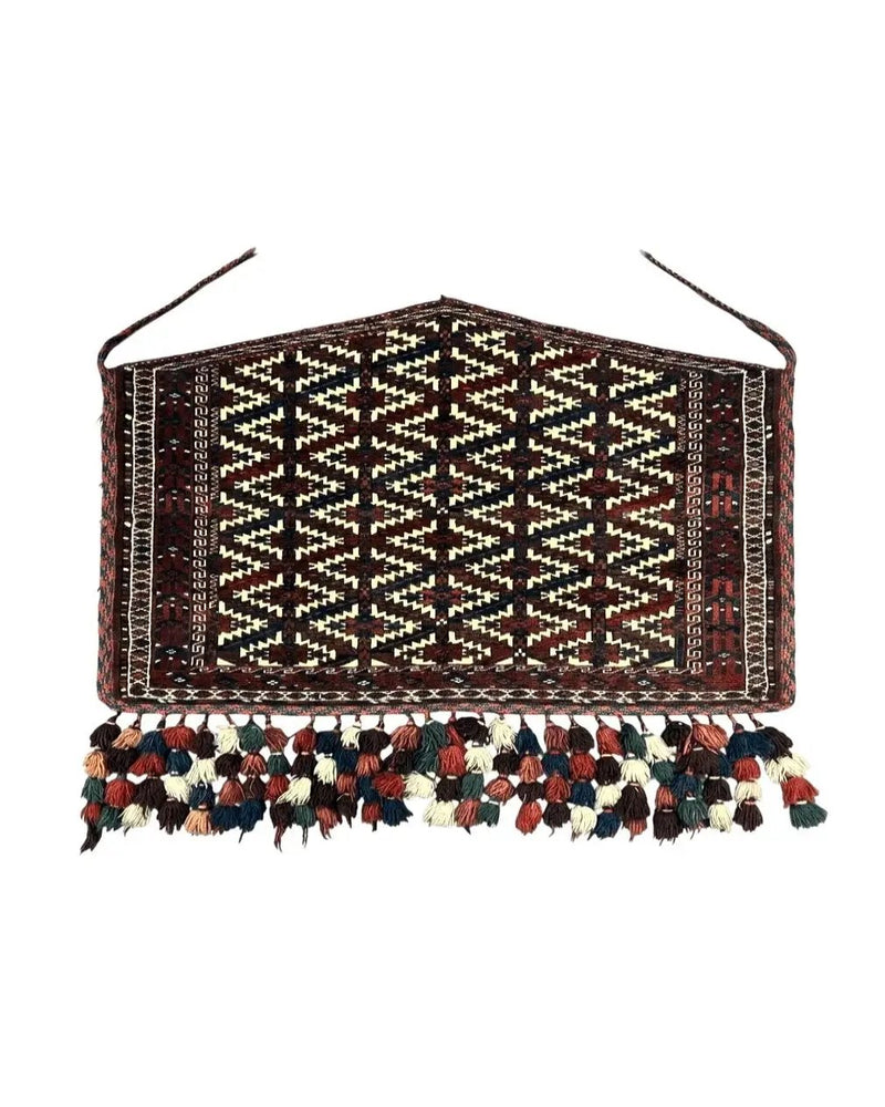 Antique Turkoman Camel Trapping, Turkoman Asmalyk, Red Black Ivory, Handmade, Hand Knotted Tribal Collectible Rug, Rare by Jewel Rugs