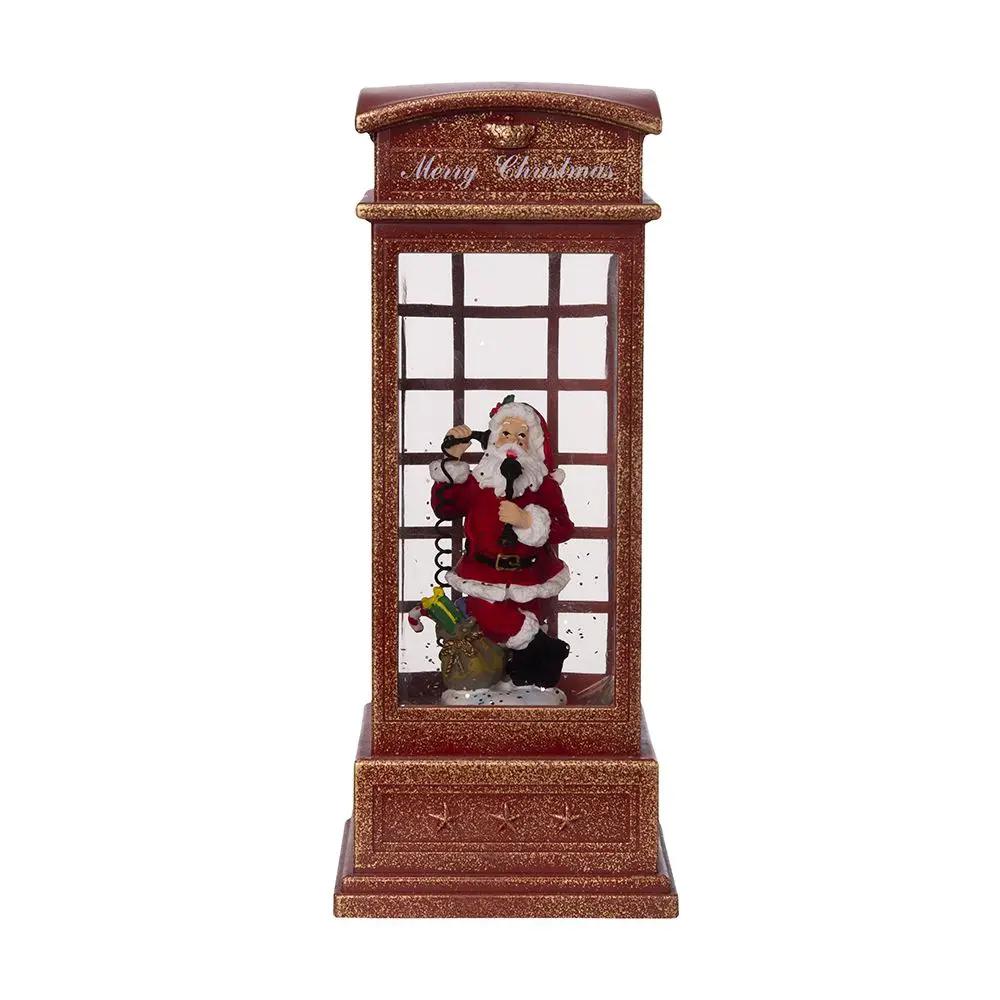 Christmas Lighted Water Spinning Phone Booth With Santa On Phone, 3*AA Batteries Required - White / Red by Unique Piece Furniture
