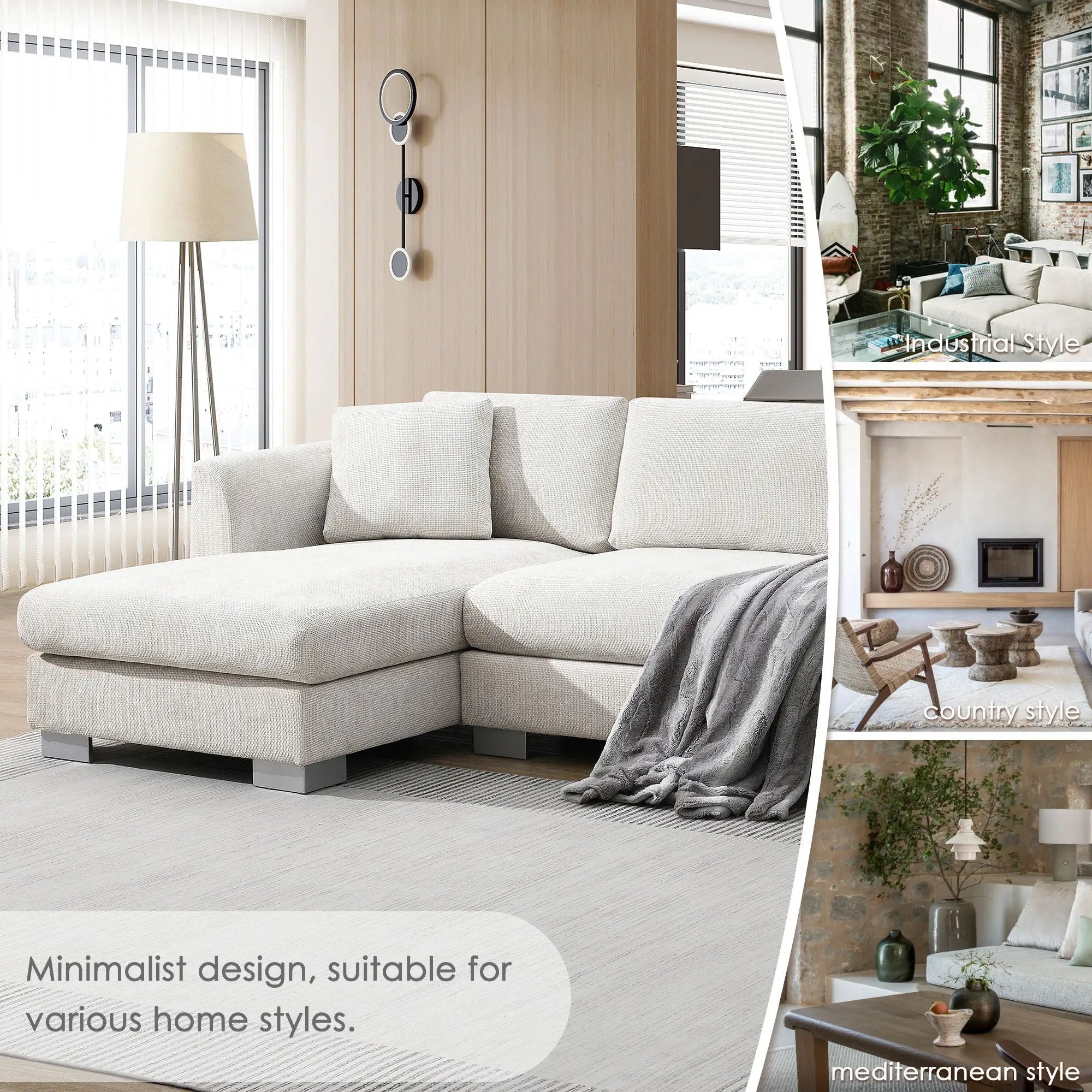 Modern Cloud Sectional Sofa L Shaped Luxury Couch Set With 2 Free Pillows 4 Seat With Oversized Chaise by Unique Piece Furniture