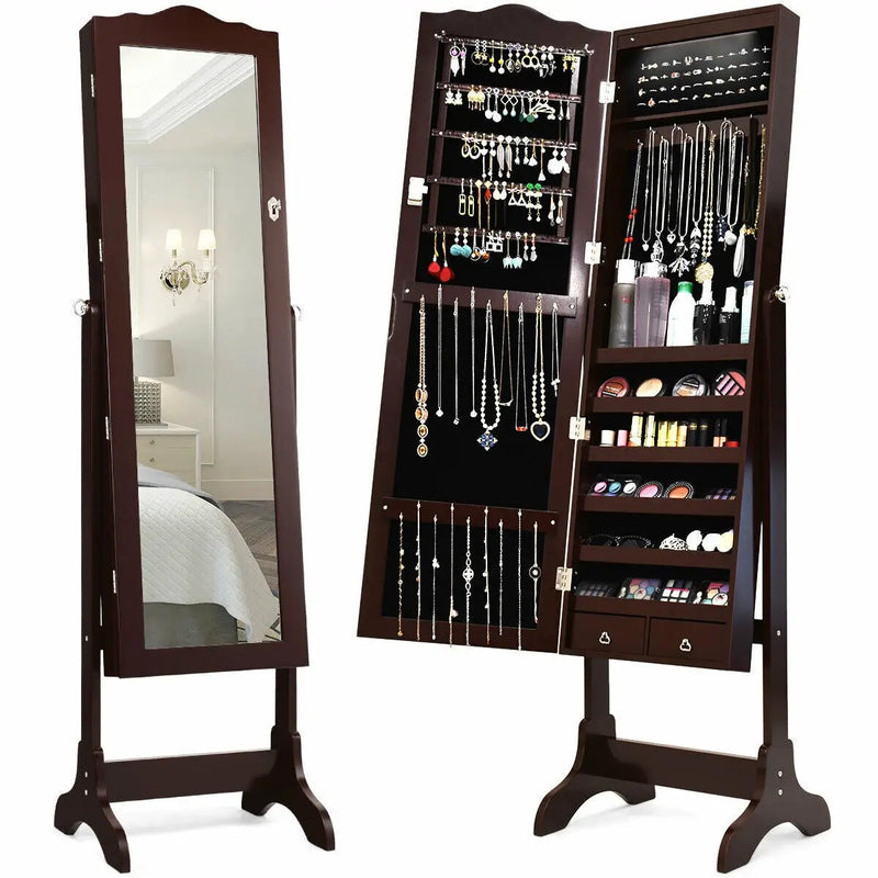 14 LED Jewelry Armoire Cabinet with Full Length Mirror and 4 Tilting Angles by DirectDeals