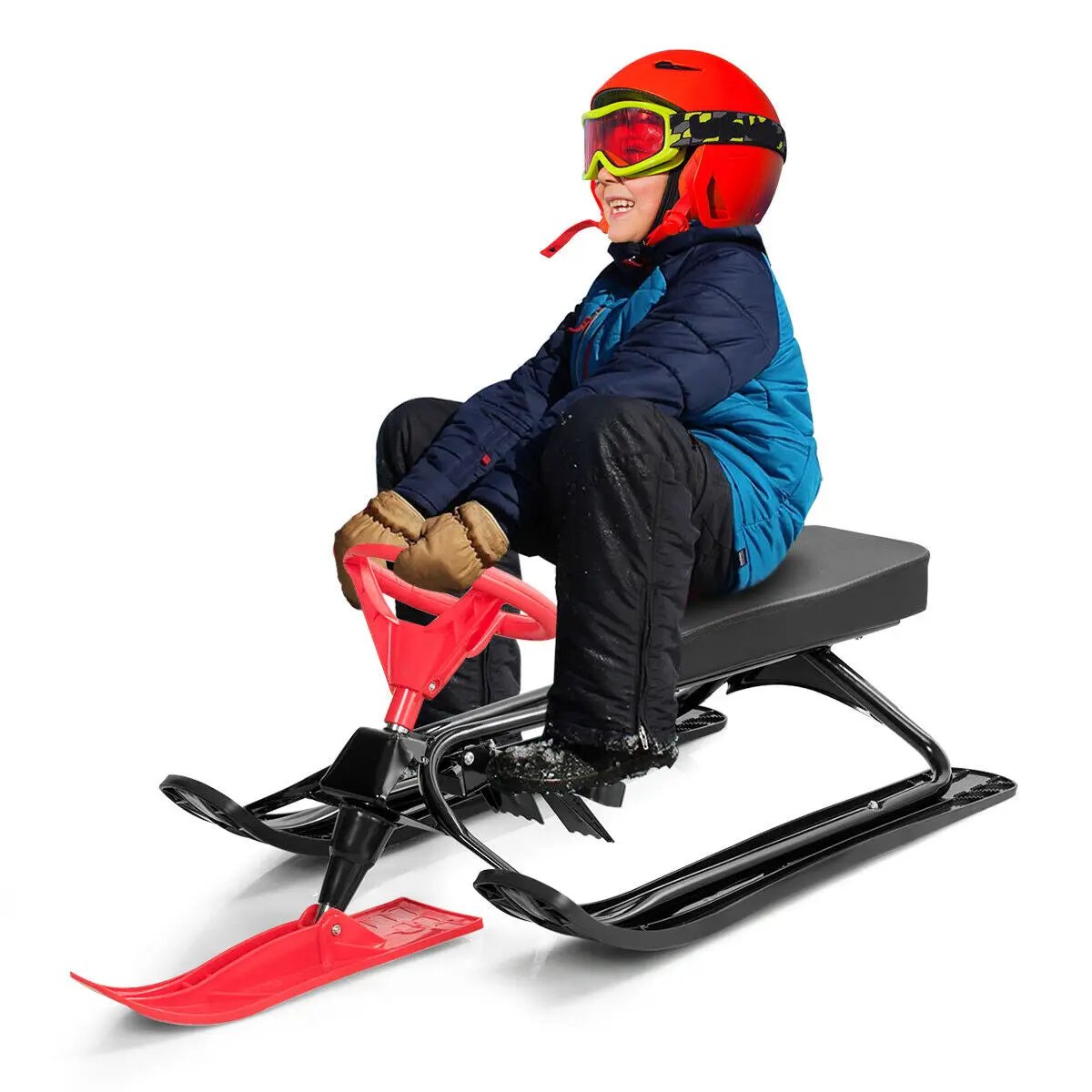 Kids Snow Sand Grass Sled w/ Steering Wheel and Brakes, photo 13 of 16