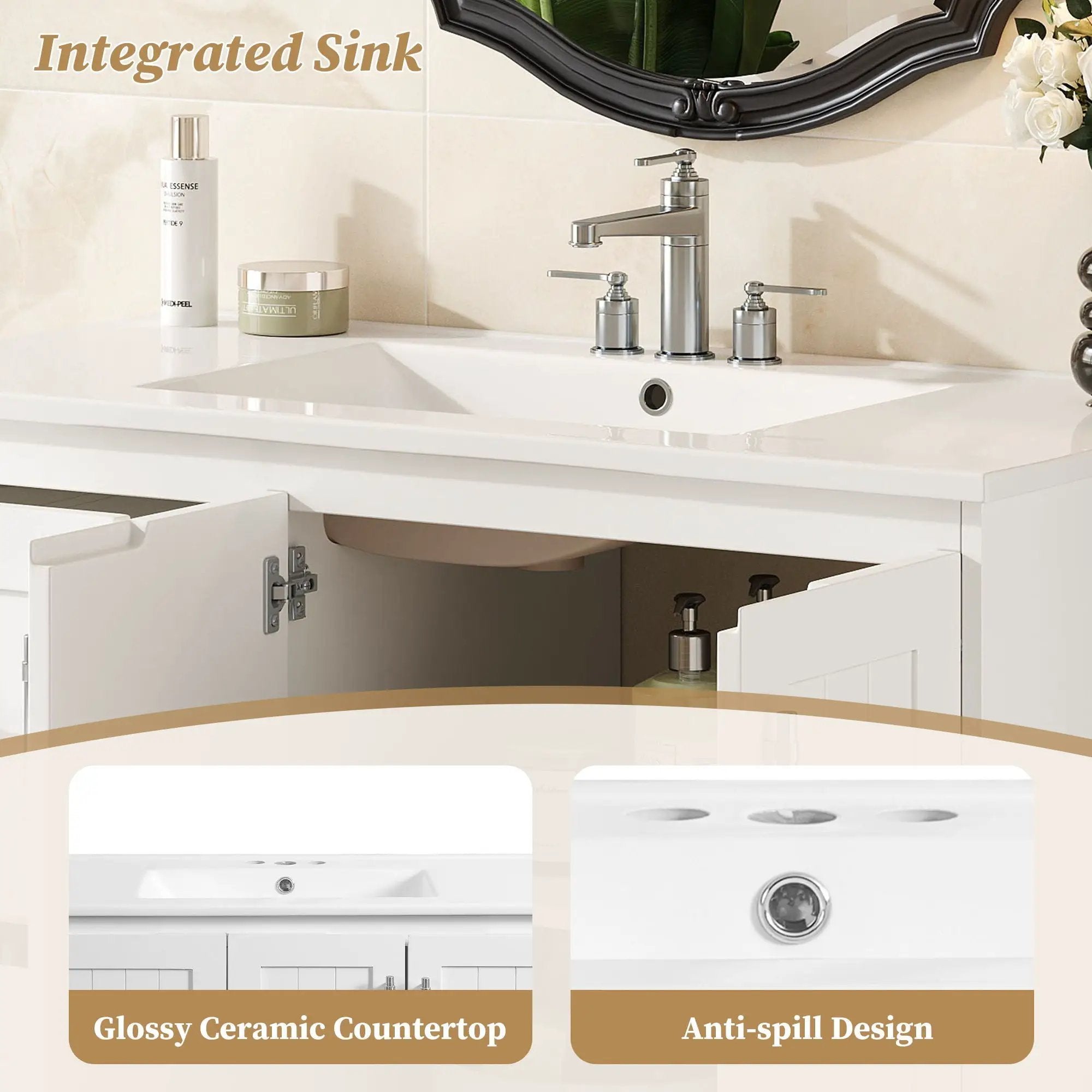 Wall Mounted Bathroom Vanity & Sink, 2 Drawers