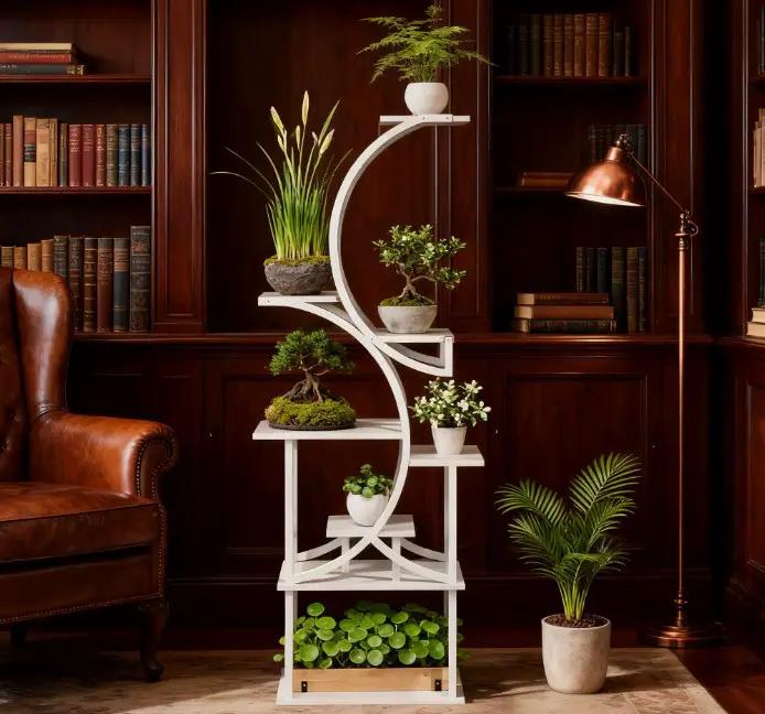 White S-Shaped Plant Stand, 8 Tier Plant Shelf by HouseOfZazla