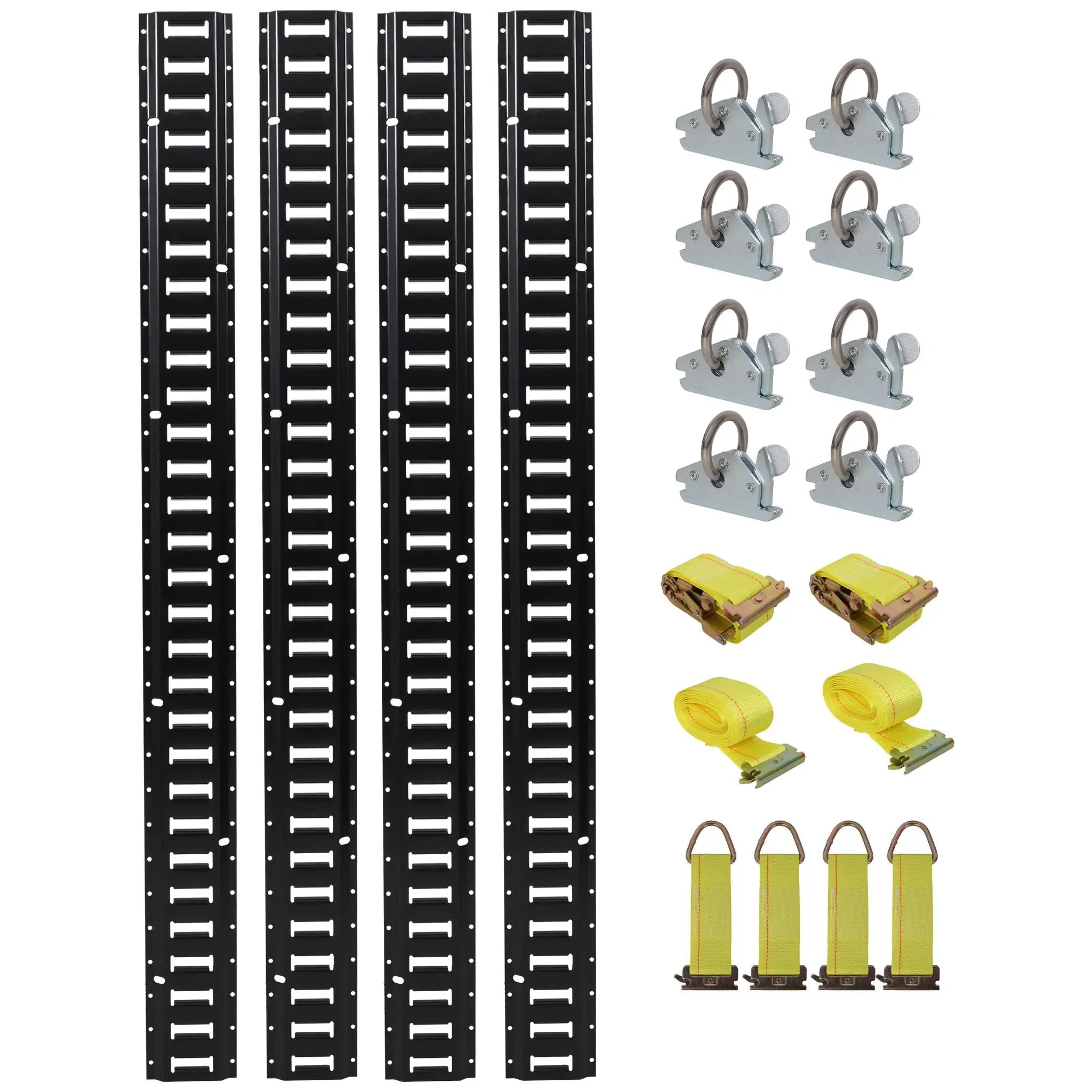 18 Pieces E Track Tie-Down Rail Kit For Trucks, Vans, And Garages With O-Ring Anchors And Ratchet Straps - Black by HouseOfZazla