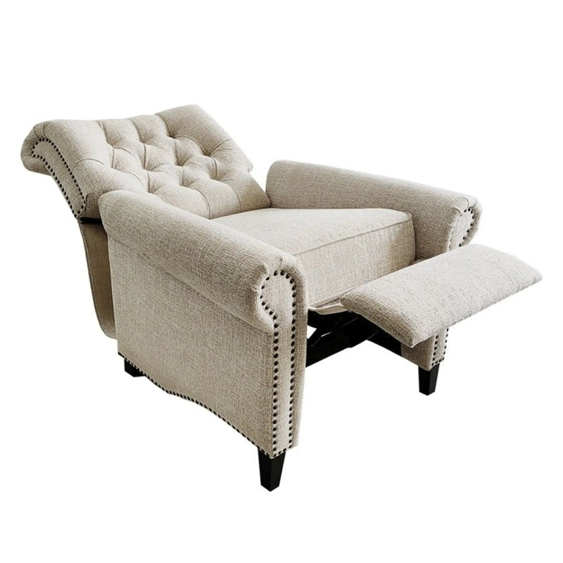 Aidan - Push Back Recliner Chair With Tufted Back And Nailhead Trim - Cream by HouseOfZazla