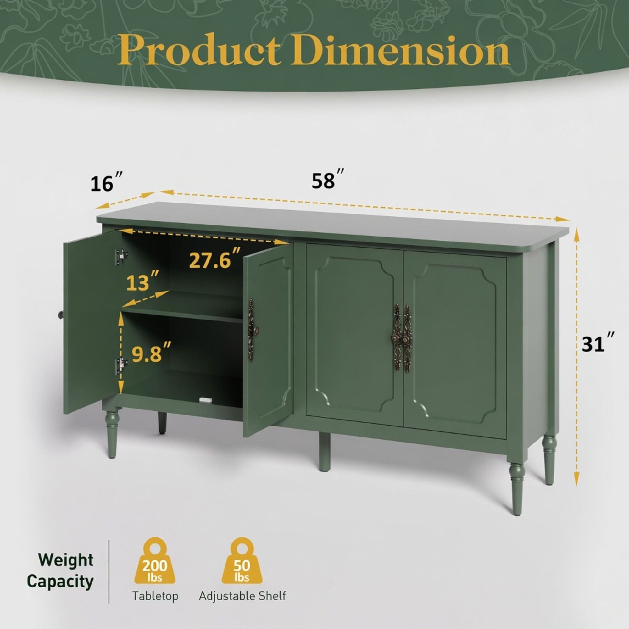 Vintage Buffet Cabinet With Adjustable Shelves by HouseOfZazla