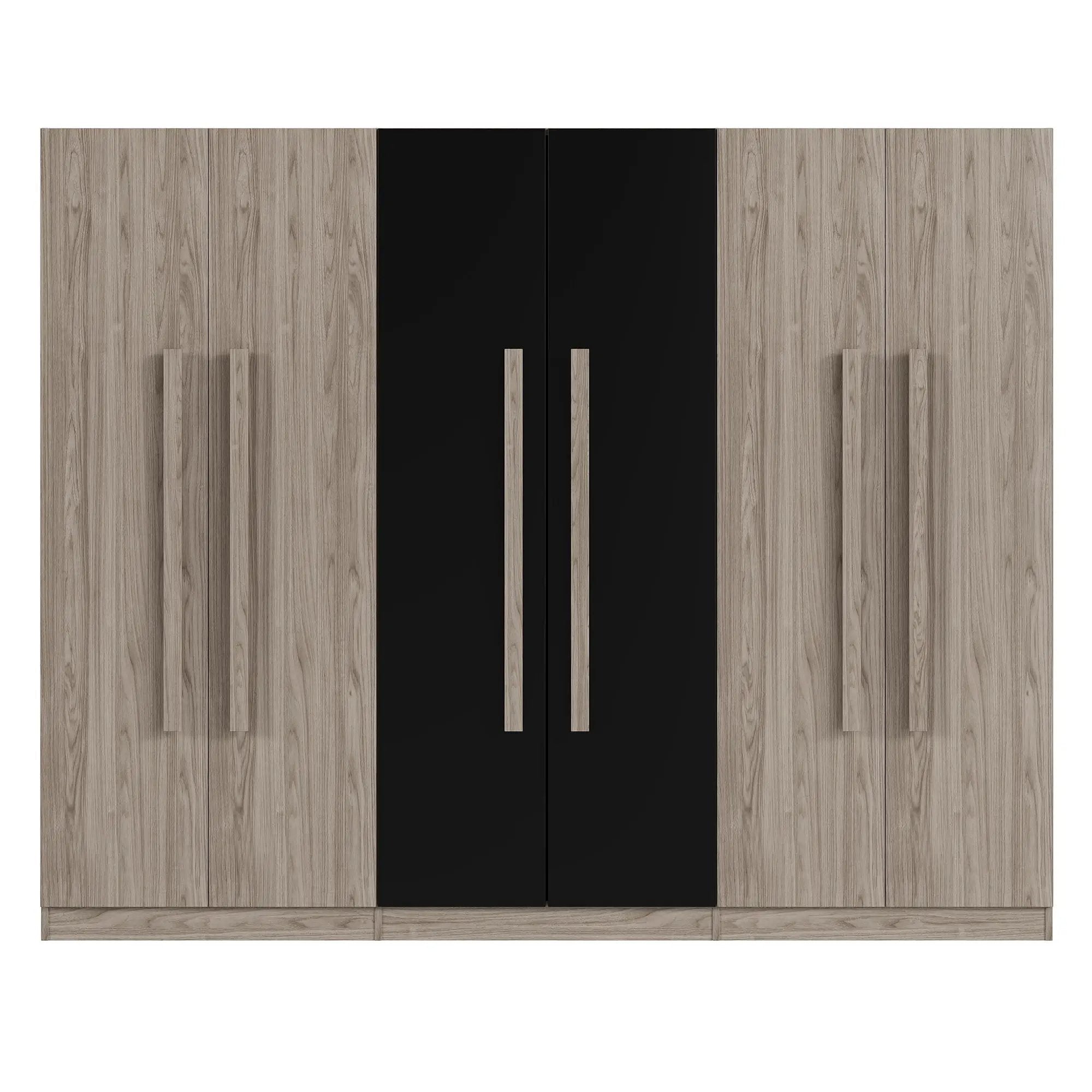 6 Doors Wardrobe Storage For Bedroom, With 2 Drawers Inside - Black / Nature by Unique Piece Furniture