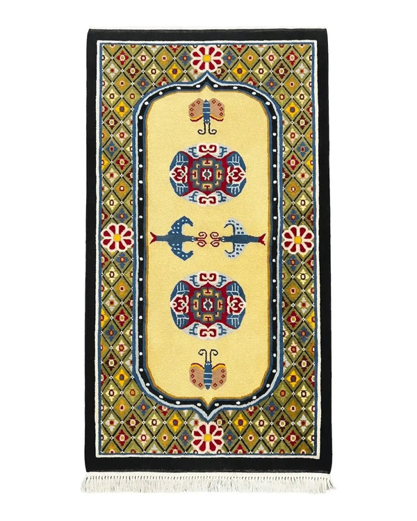 Chinese Rug 3x6 ft, Chinese Wool Rug, Tiensin Rug, Handmade Wool 3 x 6 Vintage Peking Rug, Art Deco Rug, Butterflies