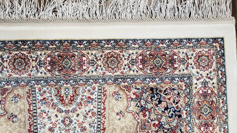 Beige & Cream Small Turkish Silk Rug, Bamboo Silk, Power-Loomed, Persian Design, High Quality, Soft Accent Rug, 3x5 ft, 2' 8" x 4' 11" by Jewel Rugs