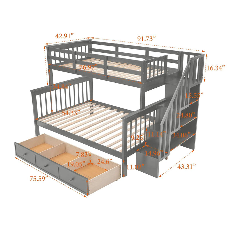 Stairway Bunk Bed With Storage And Guard Rail For Bedroom by HouseOfZazla