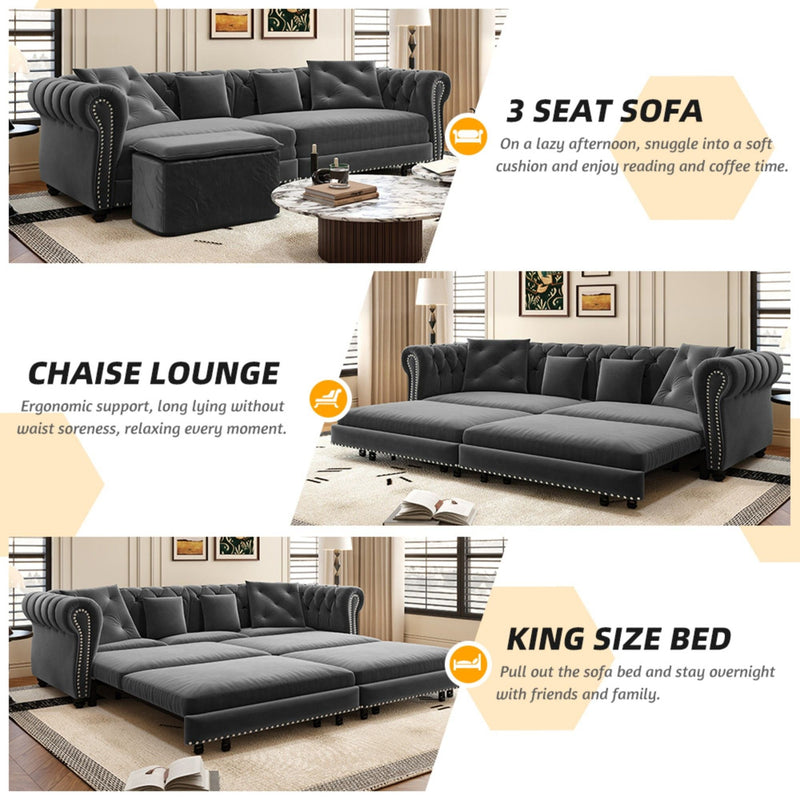 3 In 1 Convertible Sleeper Sofa Bed With Movable Ottoman by HouseOfZazla