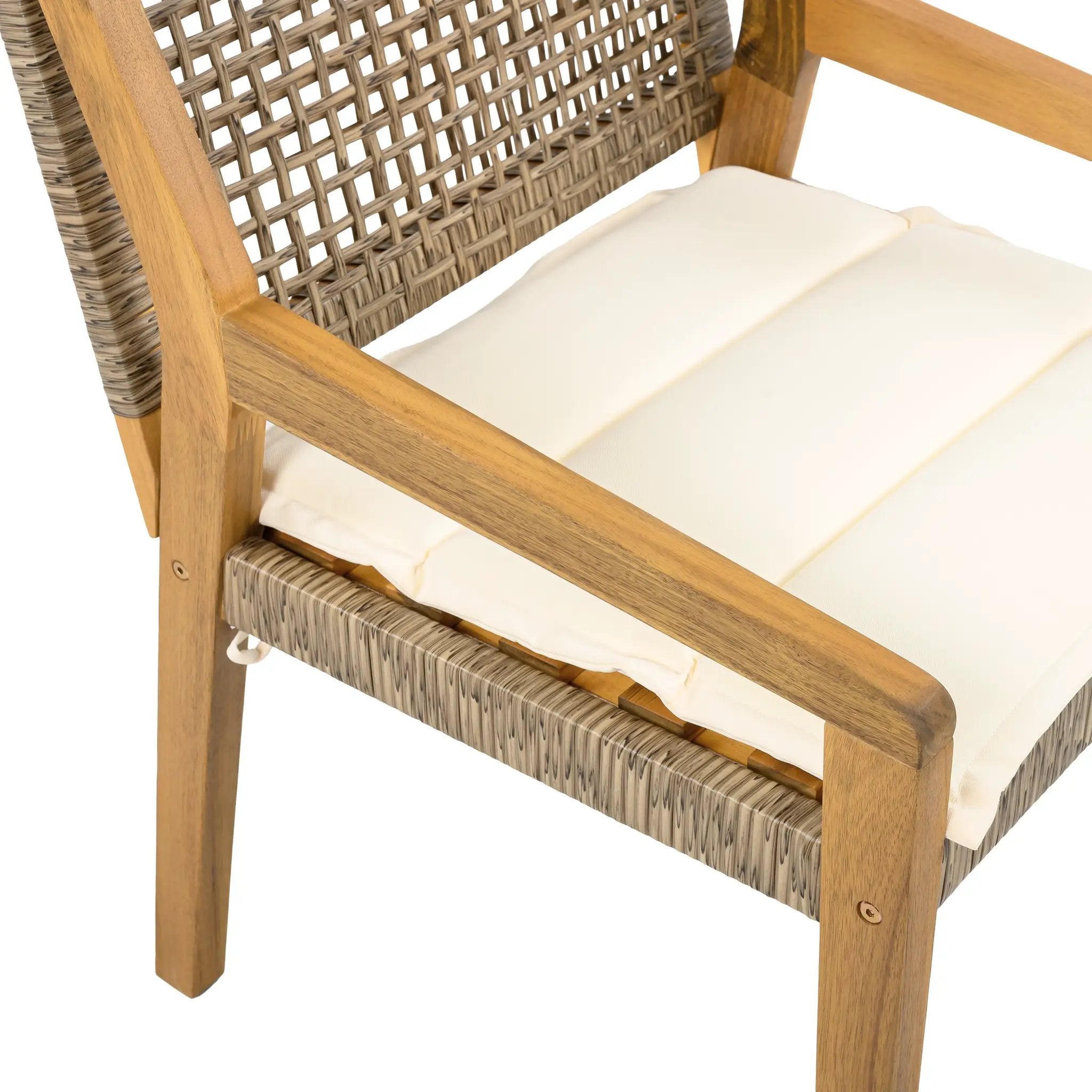 Outdoor Dining Chair Set of 4 - Acacia Wood and Wicker with Cream Cushion by HouseOfZazla