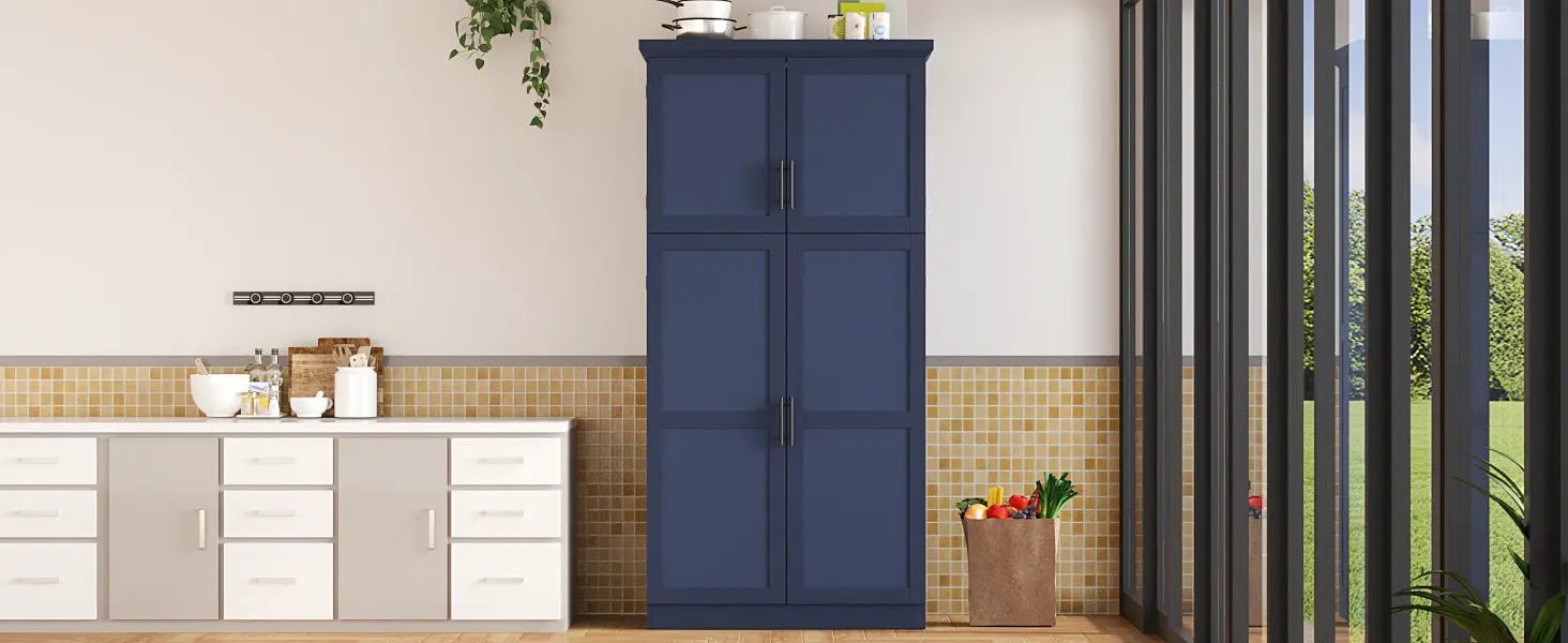 TOPMAX Freestanding Kitchen Pantry Cabinet with 4 Doors and Pull-Out Trays by HouseOfZazla