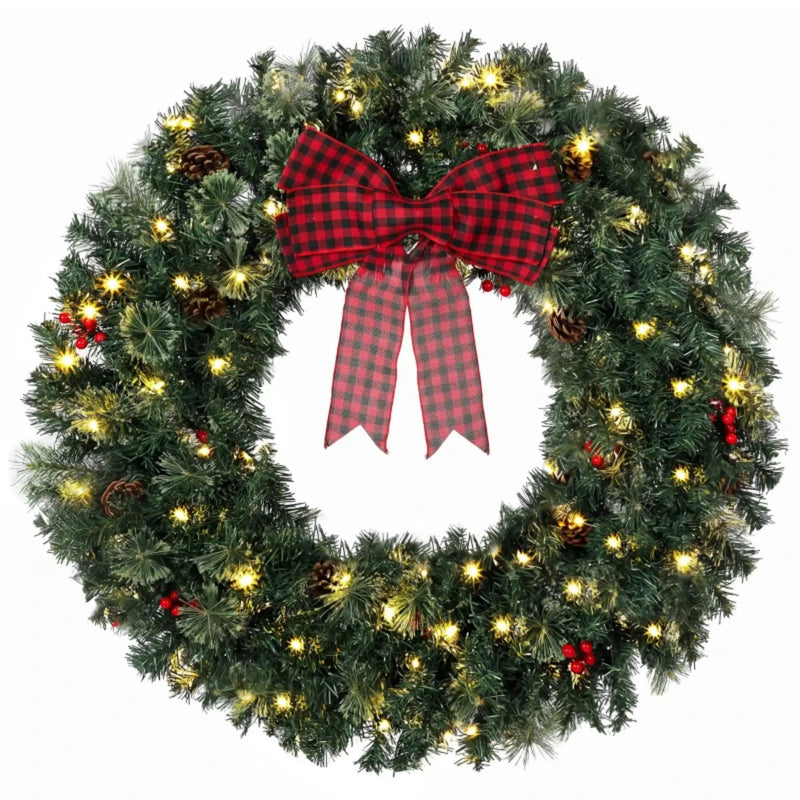 36 Inch Prelit Crestwood Spruce Christmas Wreath with Bow by HouseOfZazla