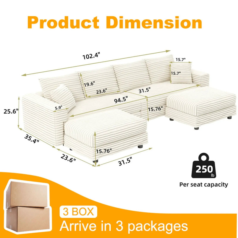 Deep Seat Convertible Sofa With Soft Pillows And Ottomans by HouseOfZazla