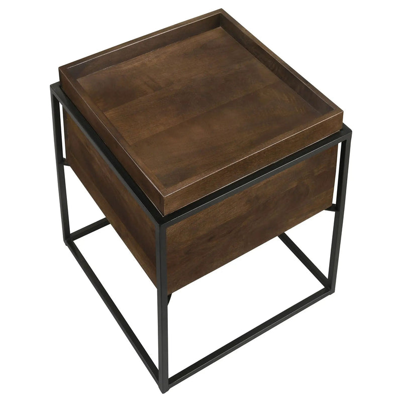 Ondrej Square Accent Side Table Removable Tray Dark Brown by Unique Piece Furniture
