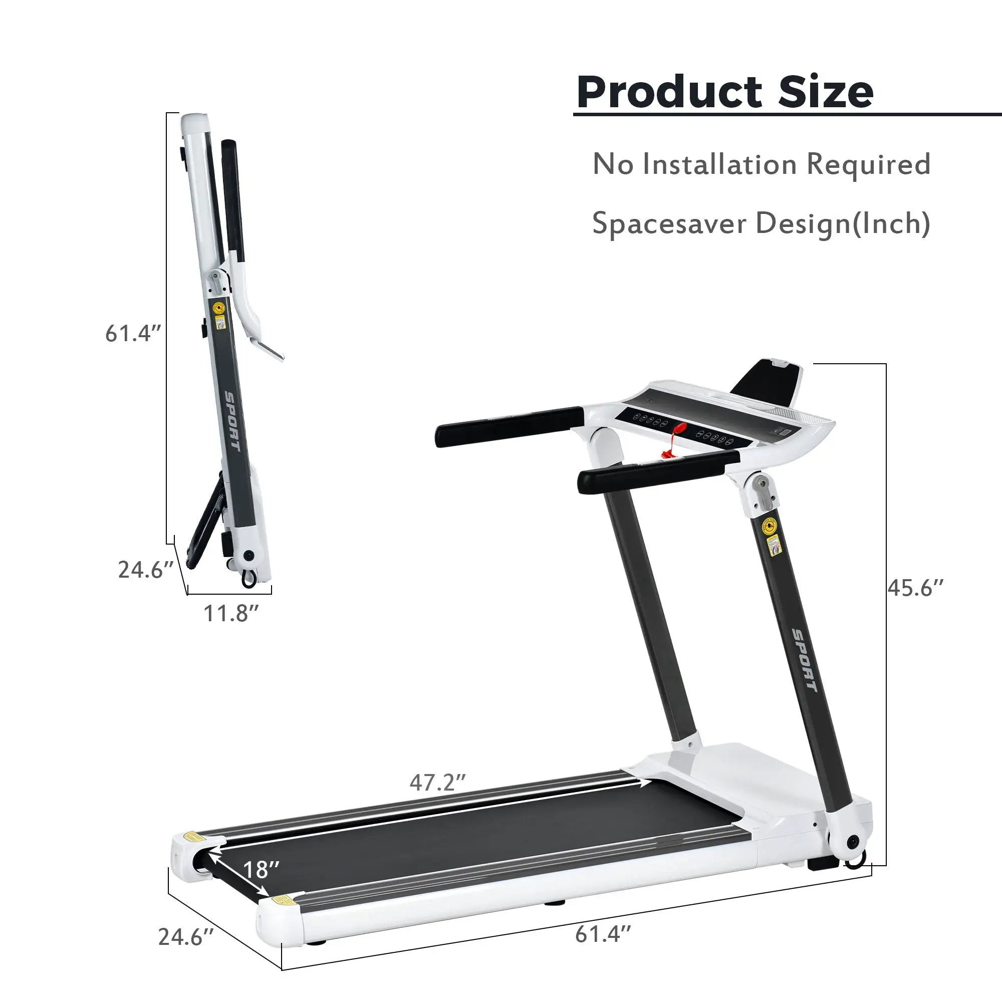 Portable Compact Treadmill, Electric Motorized 3.5Hp, 14Km / H, Medium Running Machine Motorised Gym 330Lbs, Foldable For Home Gym Fitness Workout Jogging Walking, Bluetooth Speaker App Fitime - White by HouseOfZazla