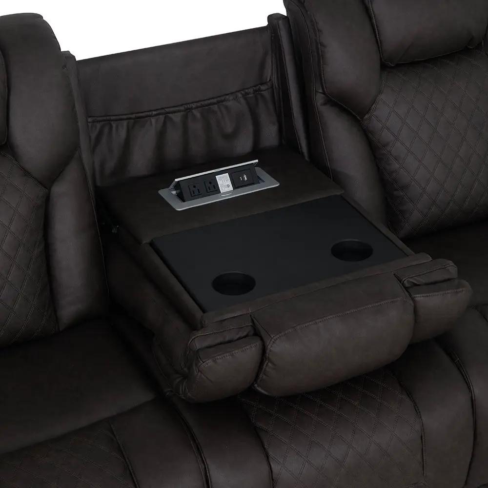 Wendell - Power Motion Sofa With Dropdown Table, Storage, USB & LED - Dark Gray by Unique Piece Furniture