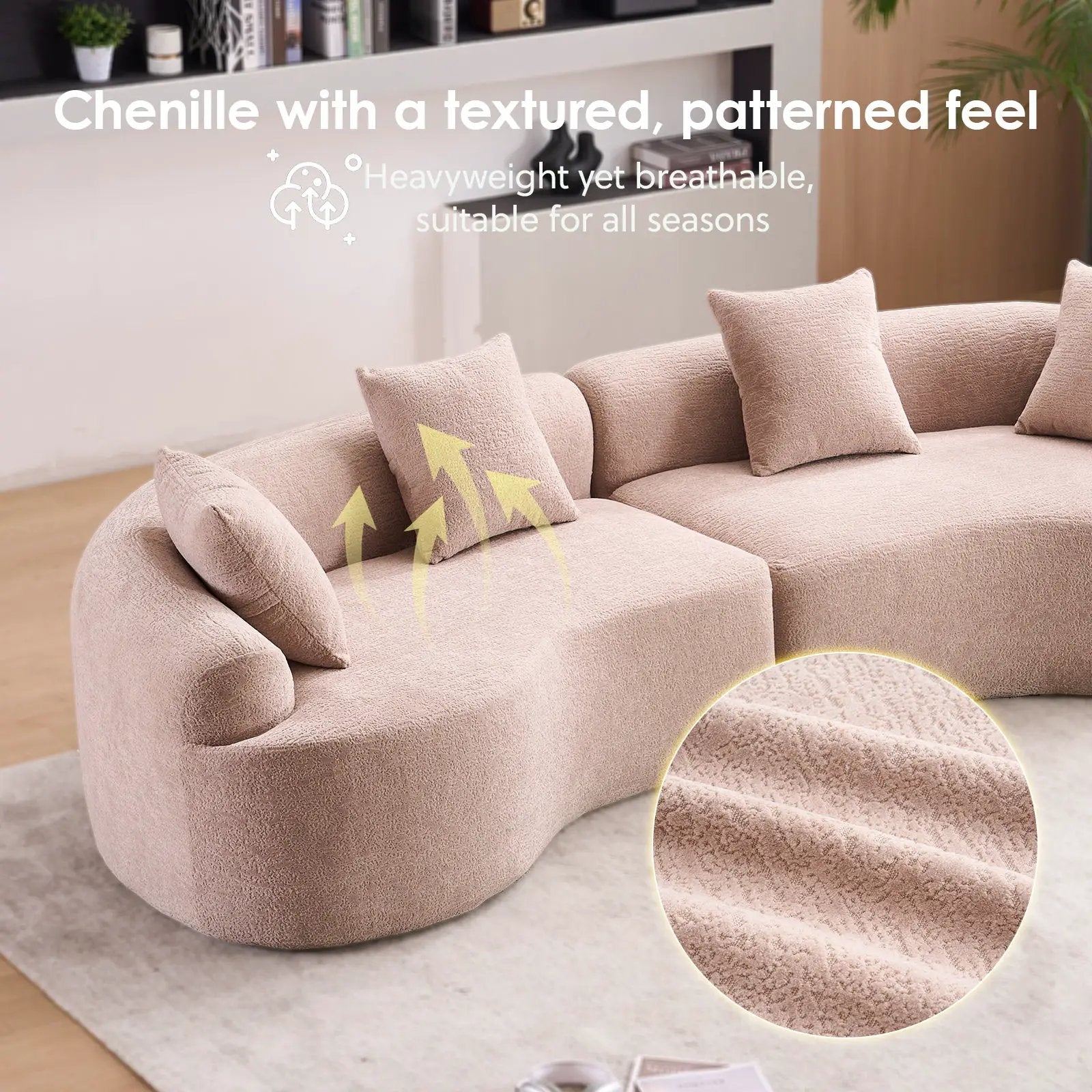 LY-025 Modular Sleeper Sectional Sofa, 4-Seater with Wood Grain Chenille Fabric by HouseOfZazla