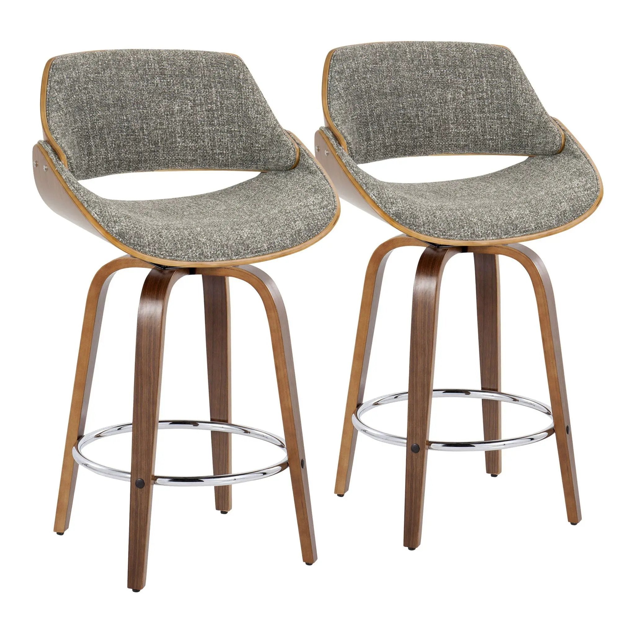 Fabrizzi - Mid Century Modern Fixed Height Counter Stool With Swivel With Round Footrest (Set of 2) by HouseOfZazla