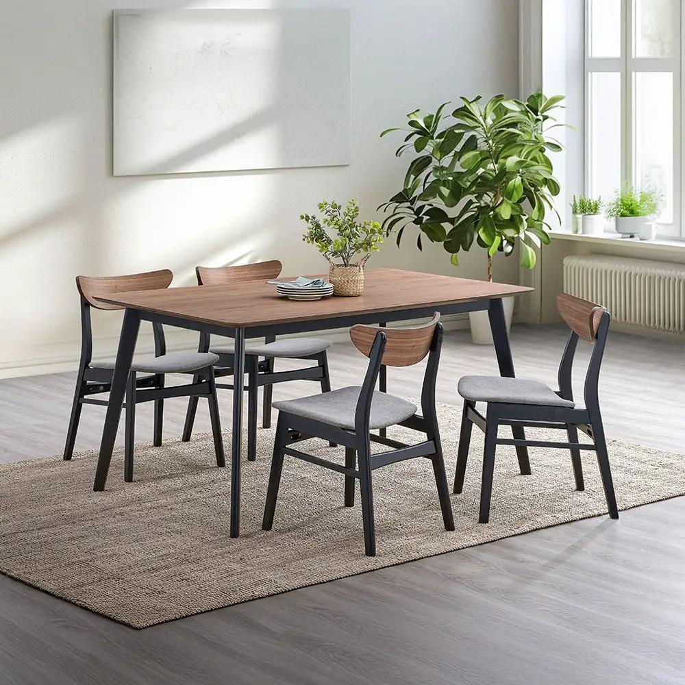 Rebi - Side Chair (Set of 2) - Gray Linen, Walnut & Black by Unique Piece Furniture