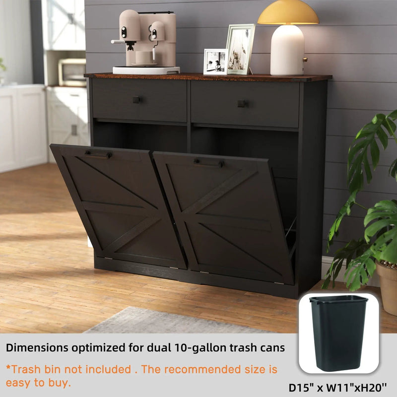 Double Tilt Out Trash Cabinet With Hideaway Drawer And Barn Door Style by HouseOfZazla