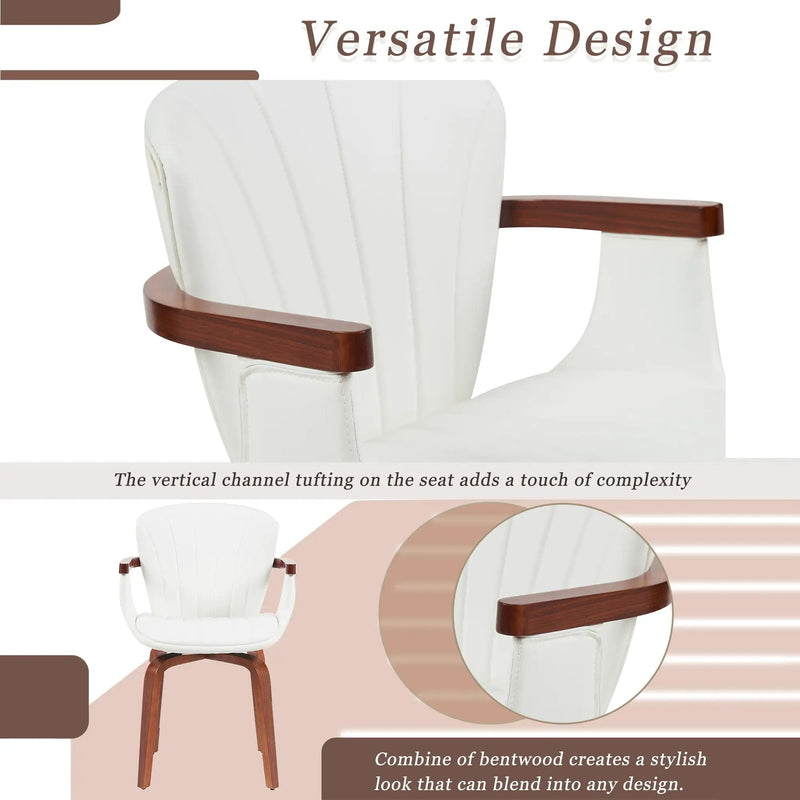 Mid Century Modern Bentwood Swivel Dining Chairs (Set of 2) - White / Walnut by HouseOfZazla