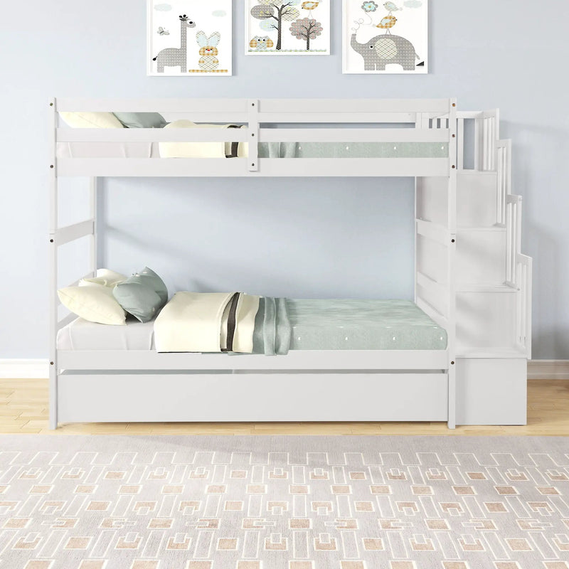 Twin Over Twin Bunk Beds With Twin Trundle And Stairway Storage Function by HouseOfZazla