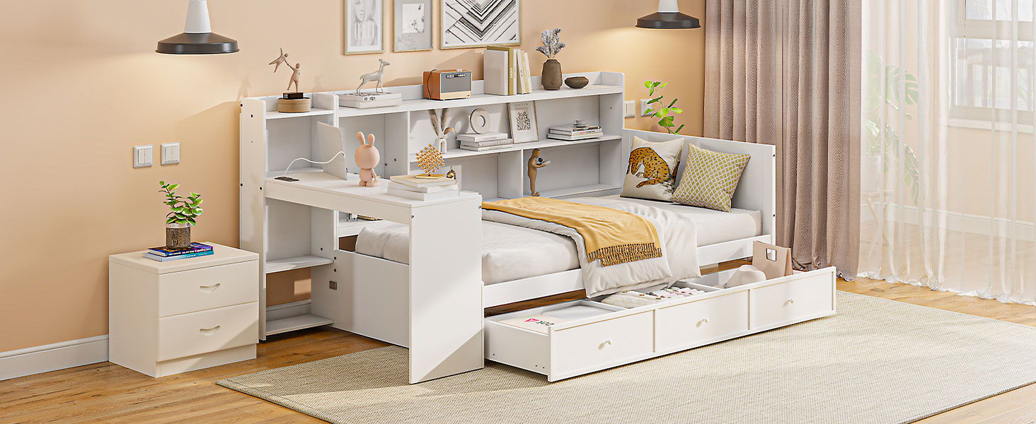 Daybed With 3 Drawers USB Ports And Desk by HouseOfZazla