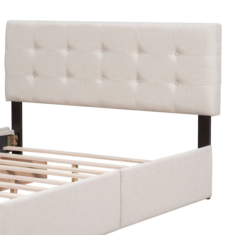 Upholstered Platform Bed With Classic Headboard And Drawers, No Box Spring Needed by HouseOfZazla
