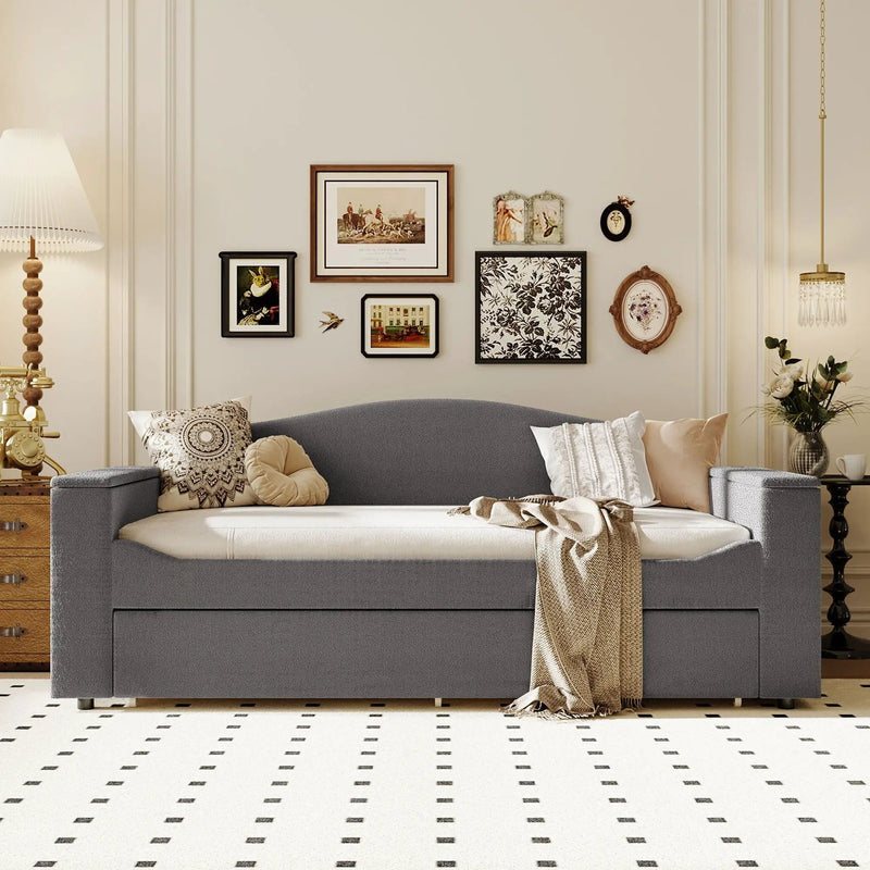 Upholstered Daybed With Storage Armrests, Trundle And Latest Integrated tooth Audio System by Unique Piece Furniture