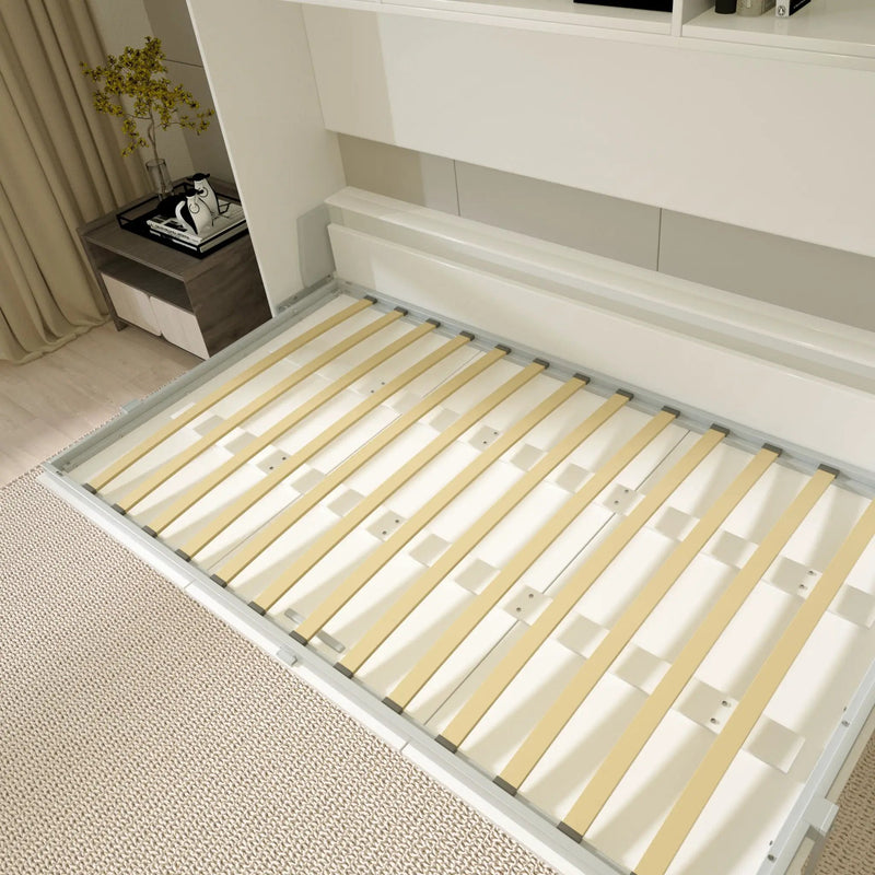 Mordern Design Twin Size Horizontal Murphy Bed With Shelf Storage For Bedroom Or Guestroom Wall Bed Space Saving Hidden Bed With New Style Gas Struts - White by HouseOfZazla