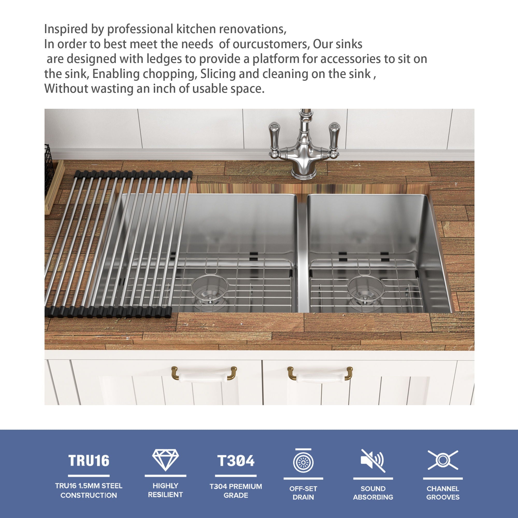 Modern Double Bowl Undermount Sink Design With 10" Deep Basins by HouseOfZazla
