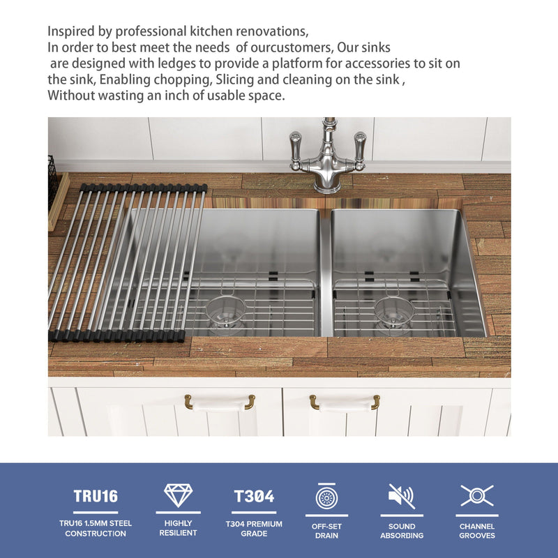 Modern Double Bowl Undermount Sink Design With 10" Deep Basins by HouseOfZazla