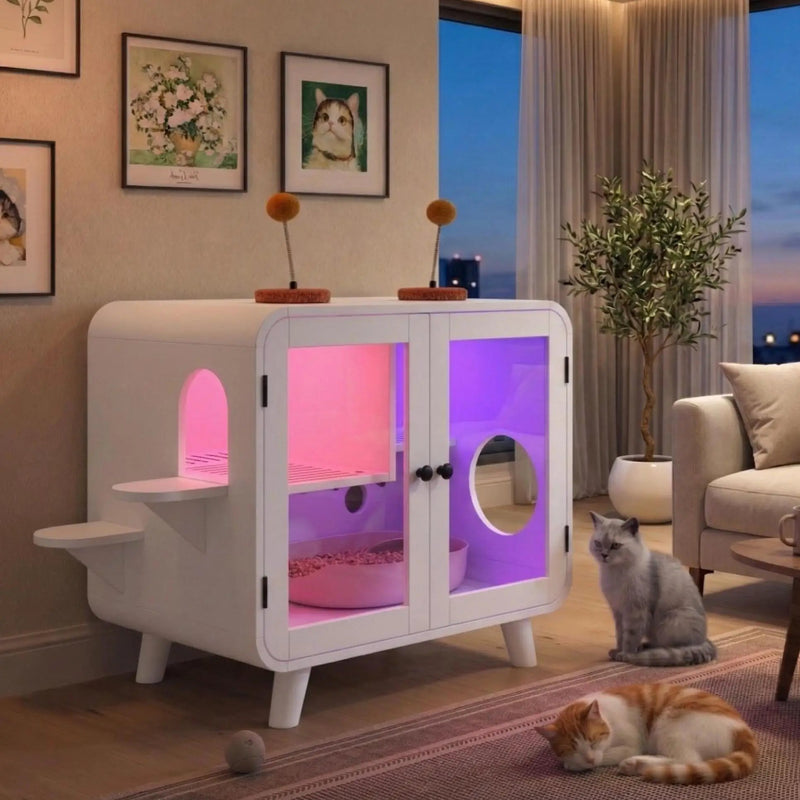 Cat Hidden Litter Box Enclosure with RGB LED Light by HouseOfZazla