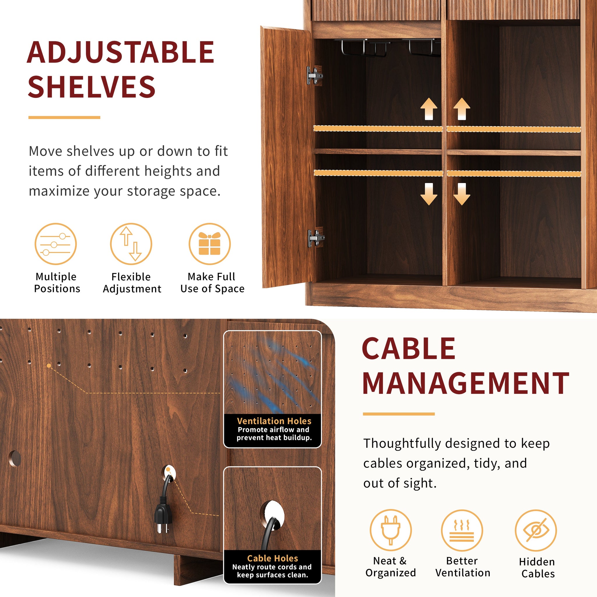 51" Fluted Bar Cabinet with Fridge Space and Wine Glass Rack by HouseOfZazla