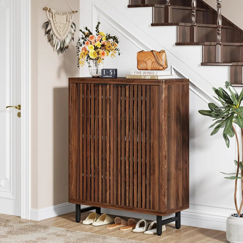6 Tier Shoe Cabinet With Louvered Doors