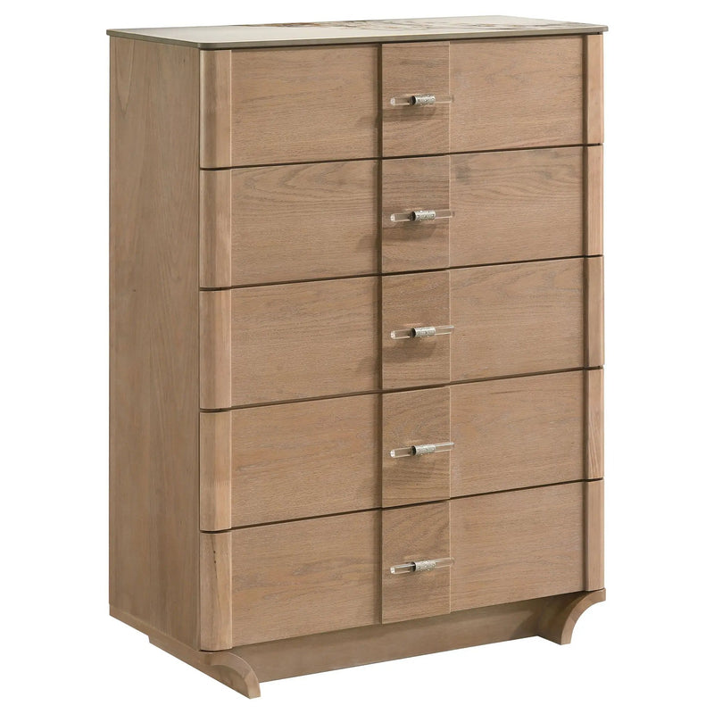 Leanne 5-drawer Sinter Stone Top Chest of Drawers Light Oak by Unique Piece Furniture