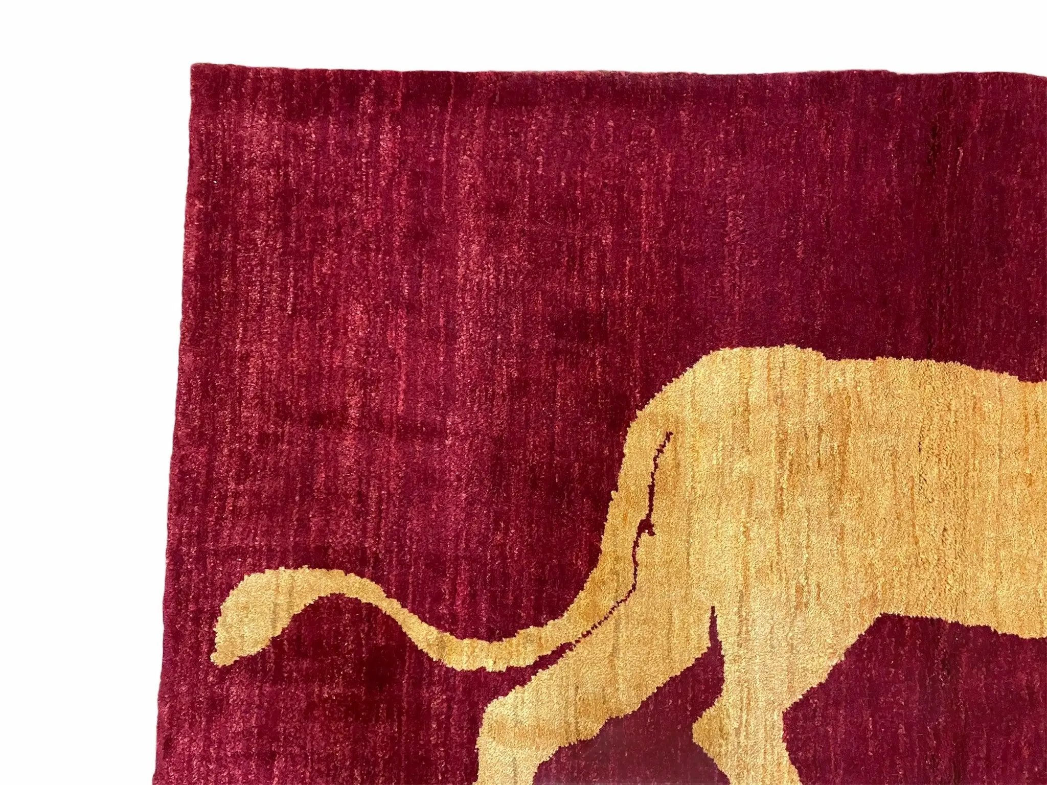 3.5 X 5 Handmade Rug Vintage New Rug Quality Wool Lion Red Veggy Dyes Pictorial by Jewel Rugs
